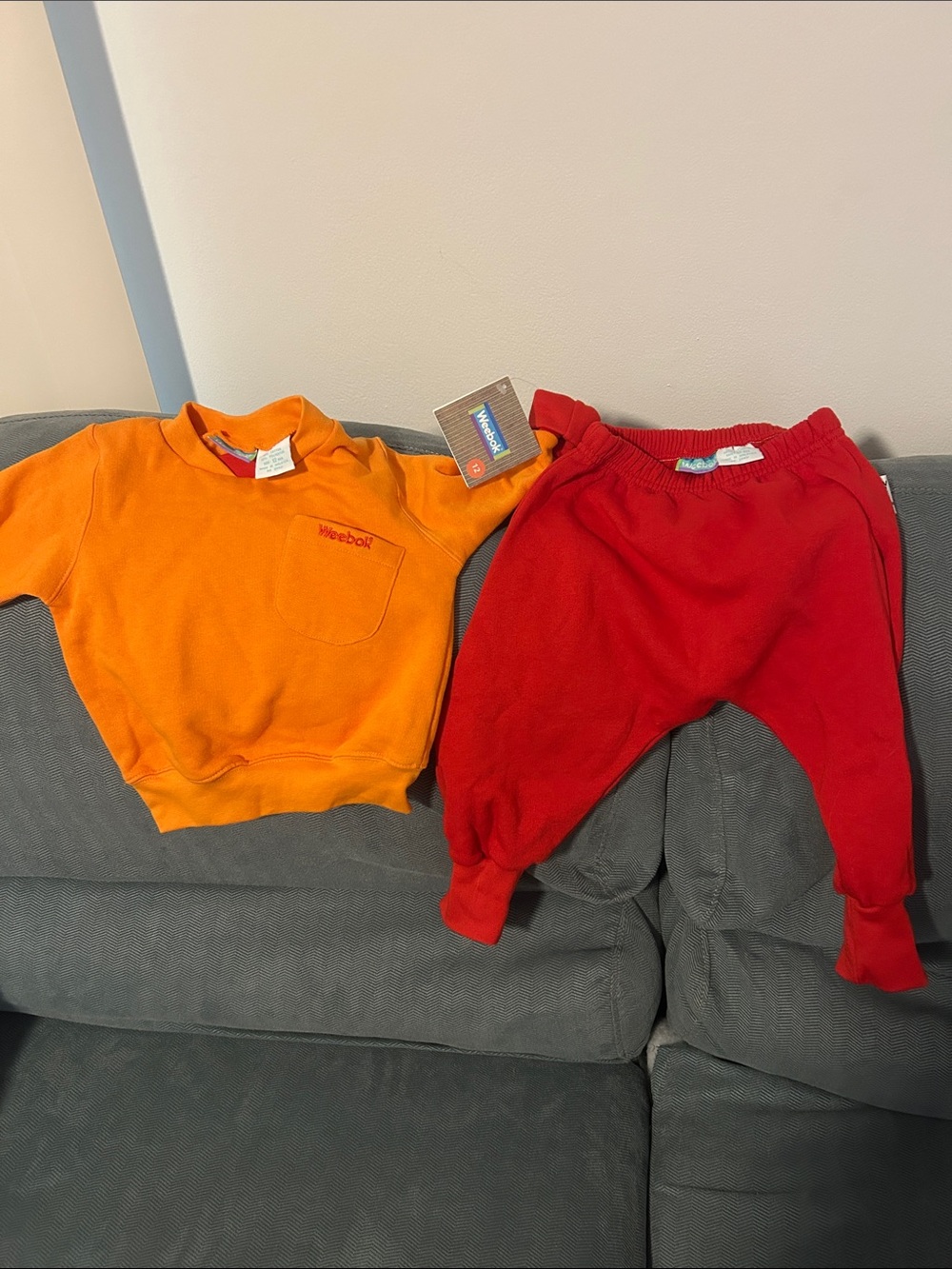 Kids Orange Crewneck Sweatshirt & Red Jogger Set -